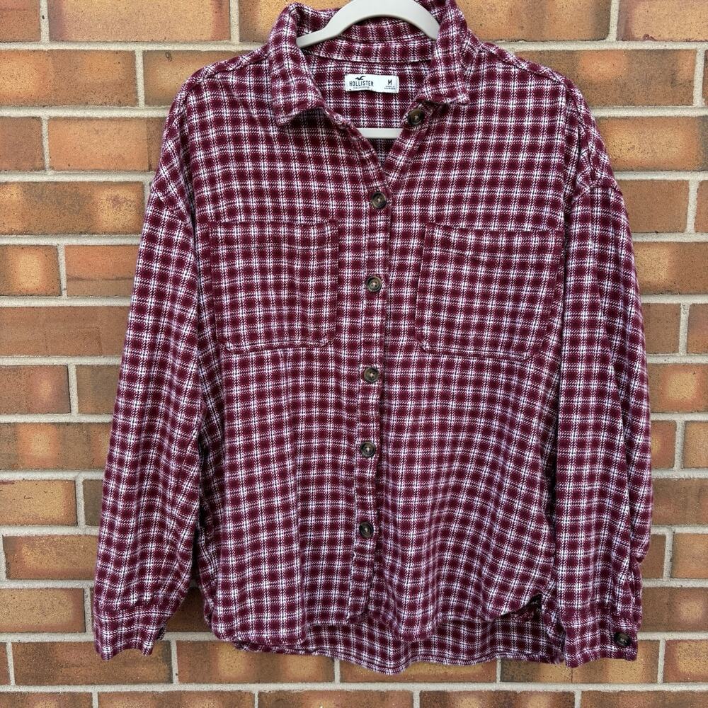 Hollister Grunge Cotton Pocket Flannel Oversized Button Up Overshirt Womens M